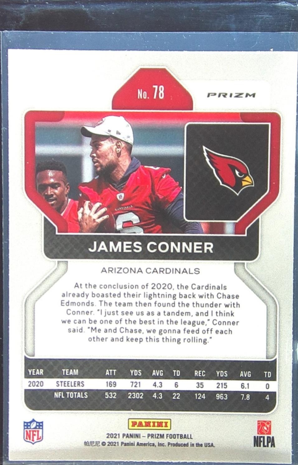2021 Prizm James Conner Red White and Blue #78 Cardinals - Image 3