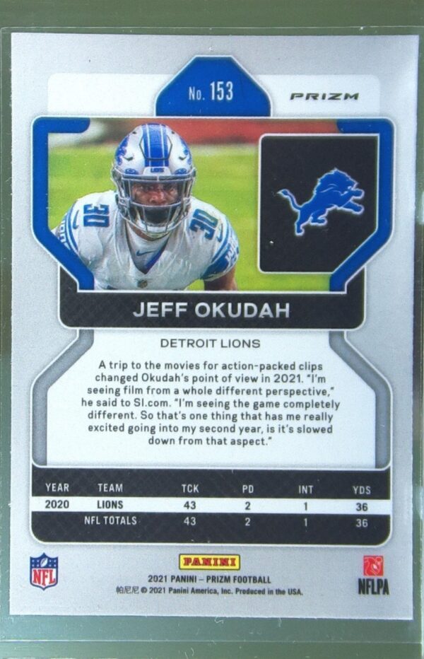 2021 Prizm Jeff Okudah Silver #153 Lions - Image 3