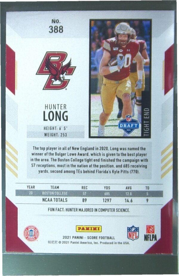 2021 Score Hunter Long RC #388 Eagles - Image 3