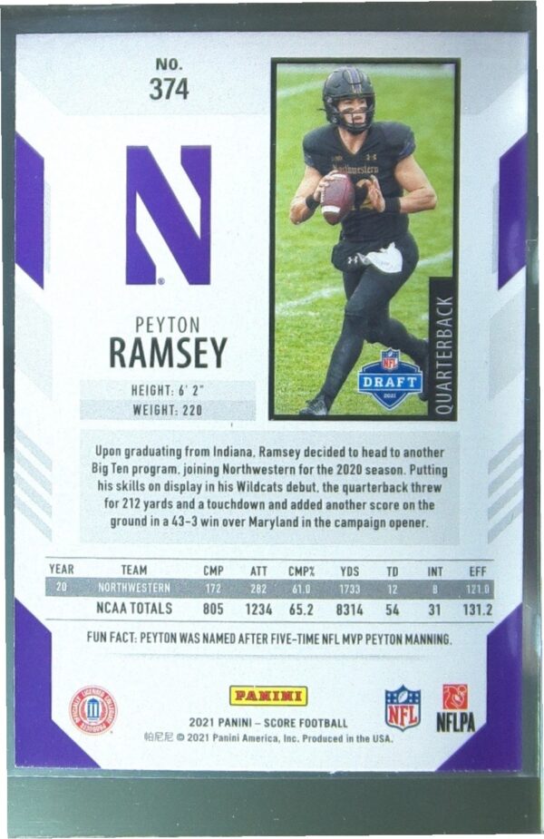 2021 Score Peyton Ramsey RC #374 Wildcats - Image 3