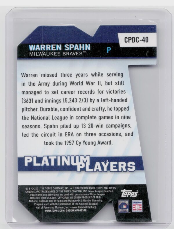 2021 Topps Chrome Bob Feller Topps Platinum Players Die Cuts PDC-64 Indians - Image 3