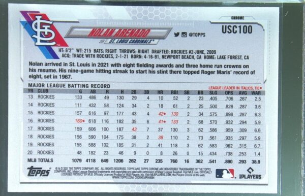 2021 Topps Chrome Update Nolan Arenado Purple Refractor #USC100 Cardinals - Image 3