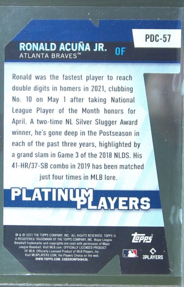 2021 Topps Update Ronald Acuna Jr. #PDC-57 Braves Platinum Players Die Cuts - Image 3