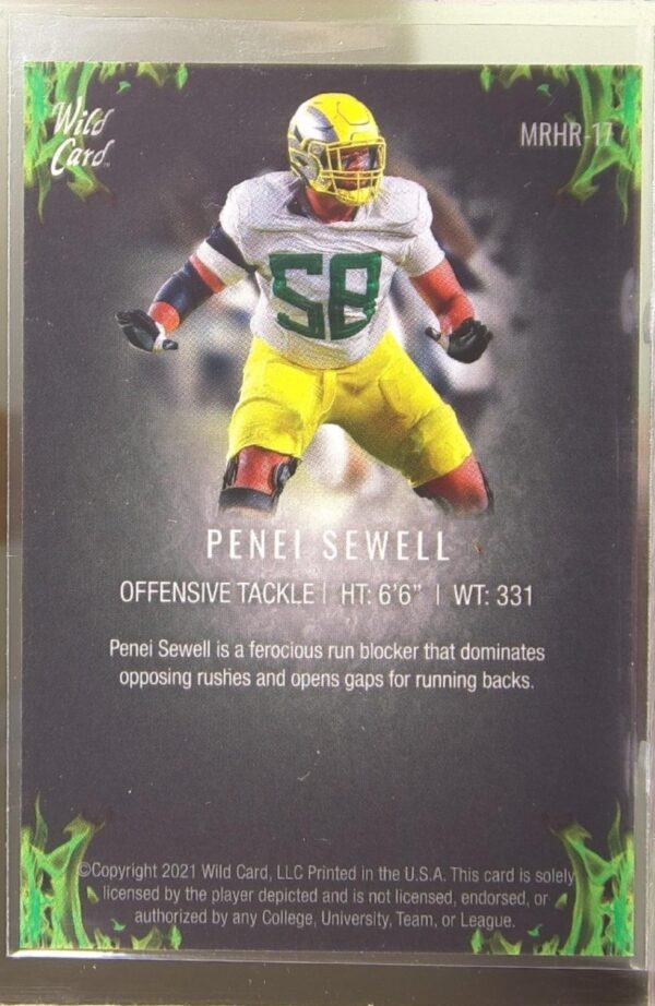 2021 Wild Card Matte Penei Sewell RC #MRHR-17 Ducks Red Hot Rookies Green Flame - Image 3