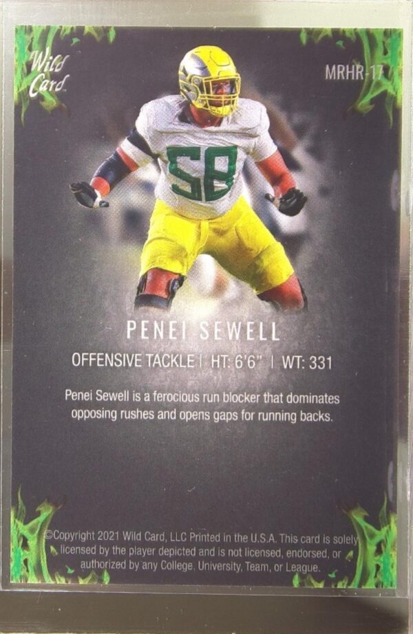 2021 Wild Card Matte Penei Sewell RC #MRHR-17 Ducks Red Hot Rookies Green Flame - Image 3
