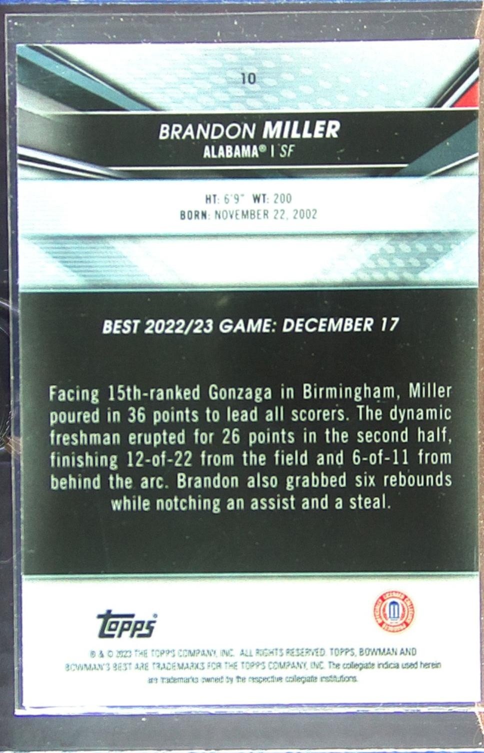 2022-23 Contenders Optic Brandon Miller #10 Tide - Image 3