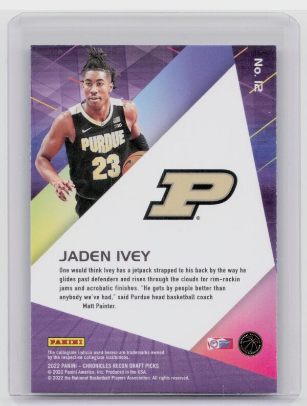 2022-23 Panini Chronicles Draft Picks Jaden Ivey #12 Boilermakers Recon - Image 3