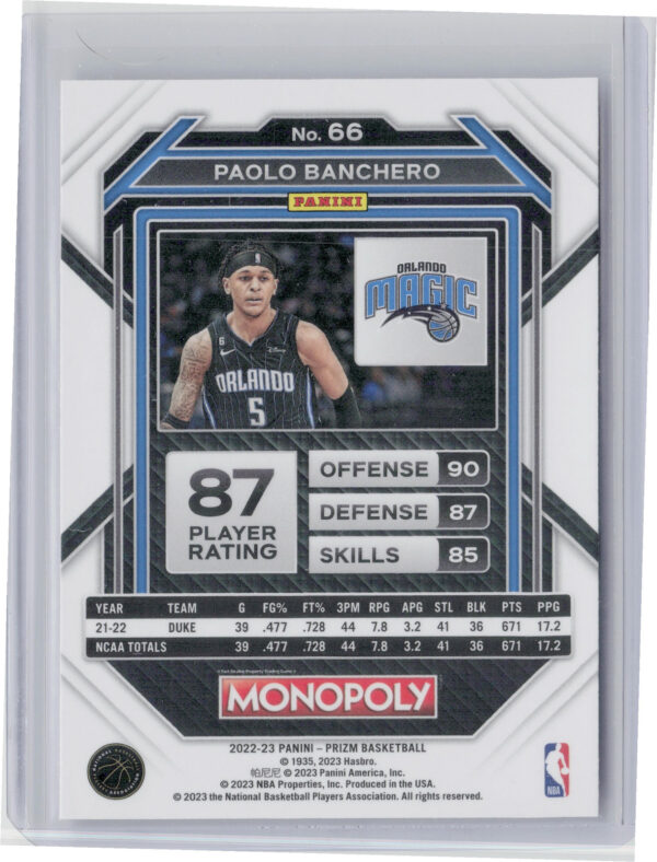 2022-23 Panini Prizm Monopoly Paolo Banchero #66 Magic - Image 3
