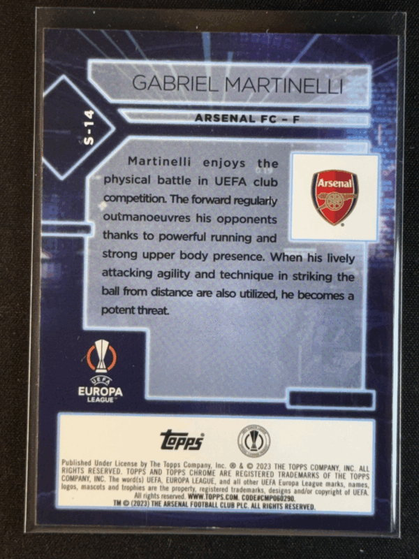 2022-23 Topps Chrome UCC Gabriel Martinelli Specimen Arsenal S-14 - Image 3