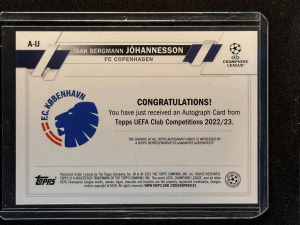 2022-23 Topps UEFA Club Isak Bergmann Johannesson Autograph Auto Rookie RC FC Co - Image 3