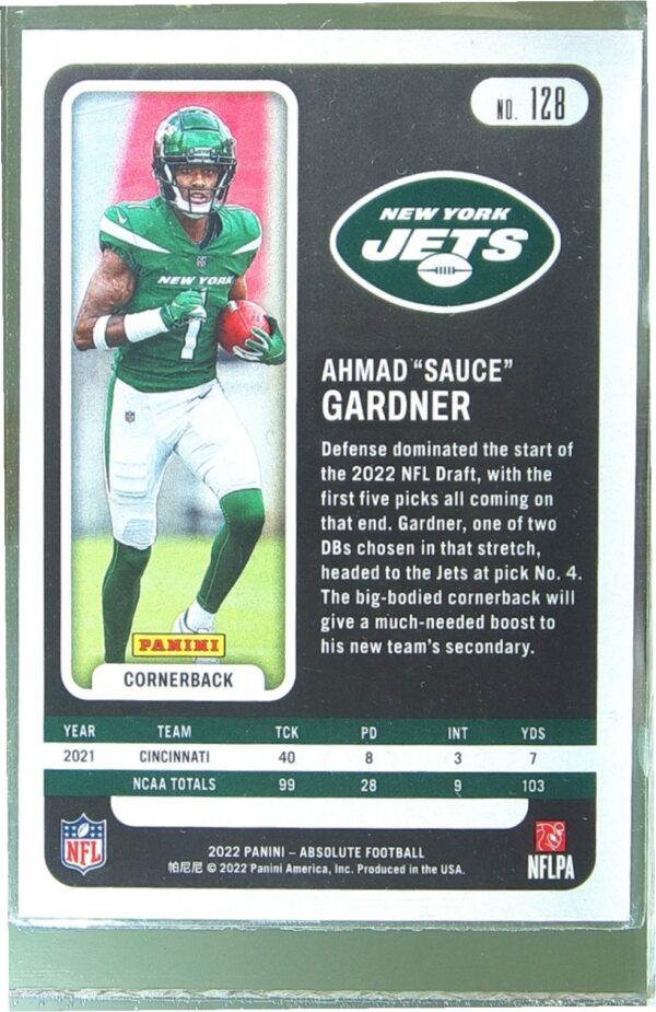 2022 Absolute Ahmad "Sauce" Gardner Retail RC #128 Jets - Image 3