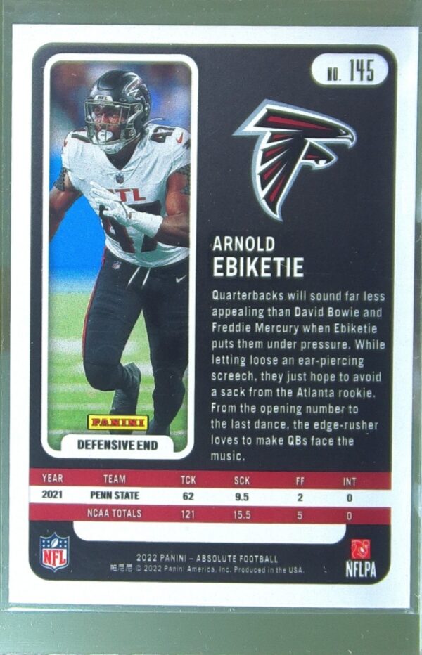 2022 Absolute Arnold Ebiketie Orange Mosaic /199 RC #145 Falcons - Image 3