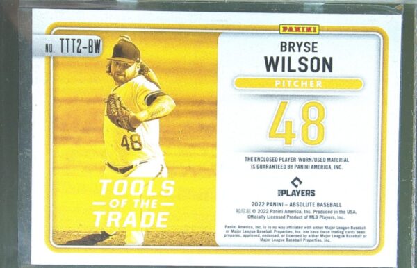 2022 Absolute Bryse Wilson /99 JSY #TTT2-BW Pirates Tools of the Trade 2 Swatch - Image 3