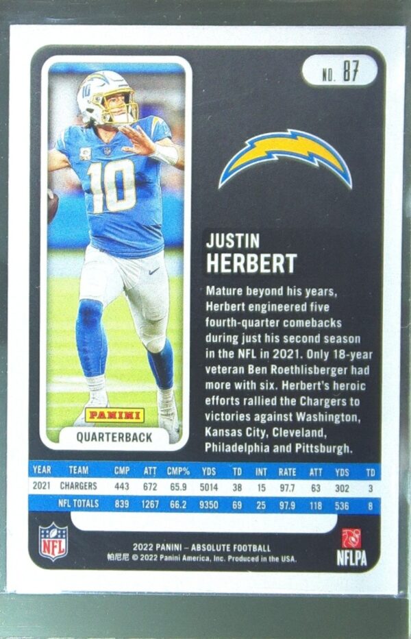 2022 Absolute Justin Herbert Green #87 Chargers - Image 3
