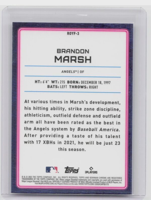 2022 Bowman Brandon Marsh #ROYF-3 Angels Rookie of the Year Favorites - Image 3