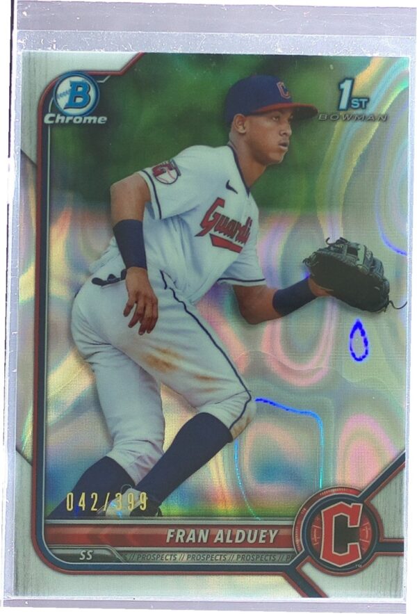 2022 Bowman Chrome Fran Alduey /399 #BCP-39 Guardians Chrome Prospects Lava