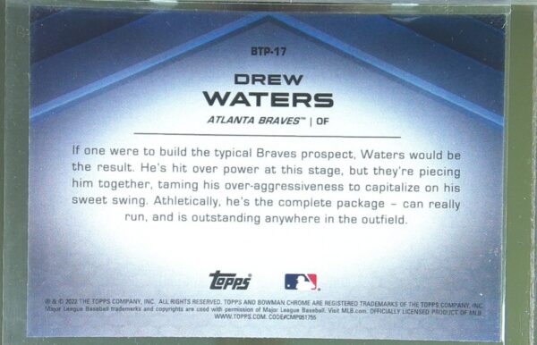 2022 Bowman Drew Waters #BTP-17 Braves Bowman Scouts' Top 100 - Image 3