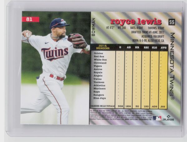 2022 Bowman Heritage Royce Lewis Image Swap RC #81 Twins - Image 3