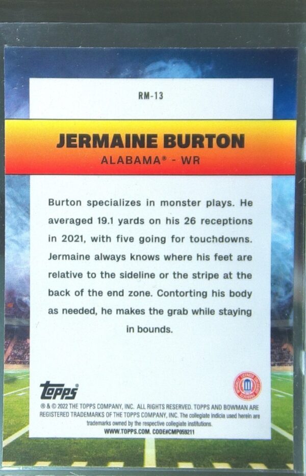 2022 Bowman University Chrome Jermaine Burton RC #RM-13 Tide Ramblin' Man - Image 3