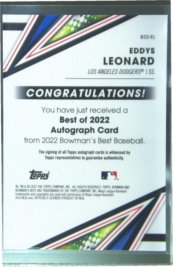 2022 Bowman's Best Eddys Leonard Auto #B22-EL Dodgers Best of 2022 Autographs - Image 3