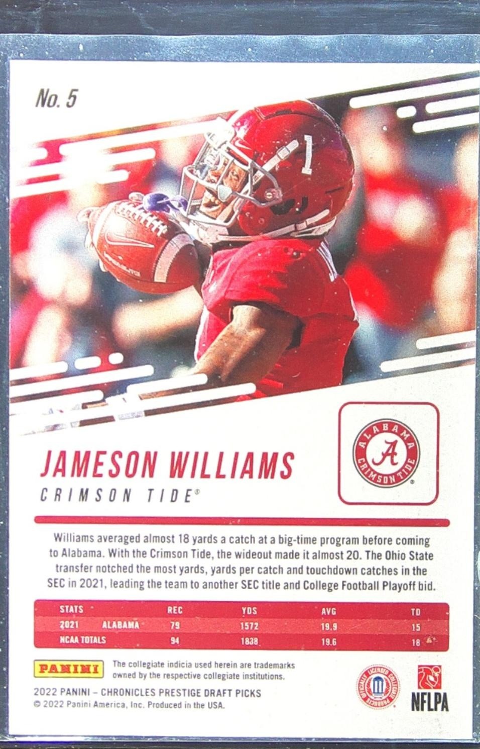 2022 Chronicles Draft Jameson Williams Cracked Ice Green /6 RC #5 Tide - Image 3