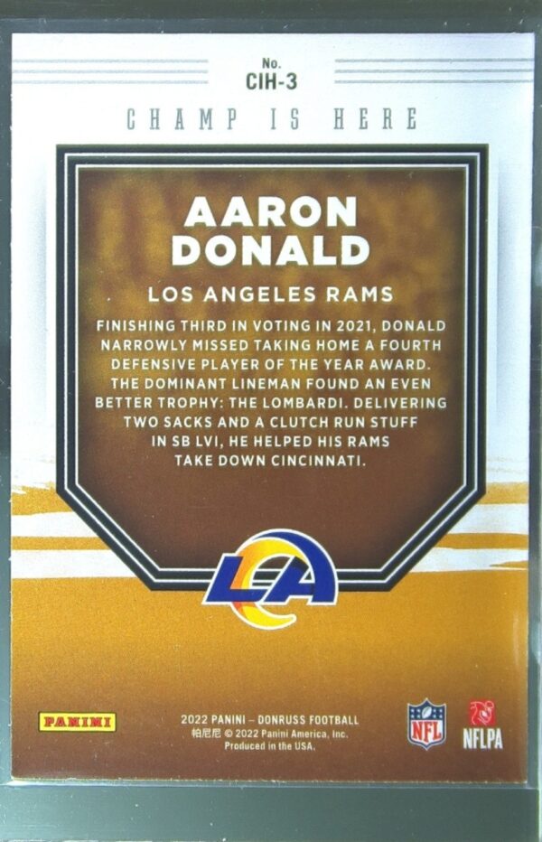 2022 Donruss Aaron Donald #CIH-3 Rams Champ is Here - Image 3