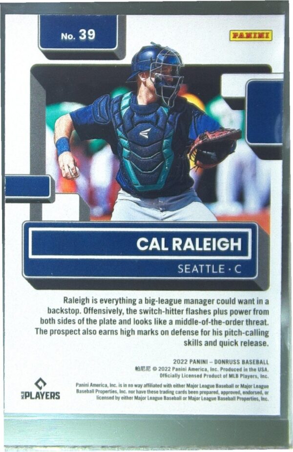 2022 Donruss Cal Raleigh RC #39 Mariners - Image 3