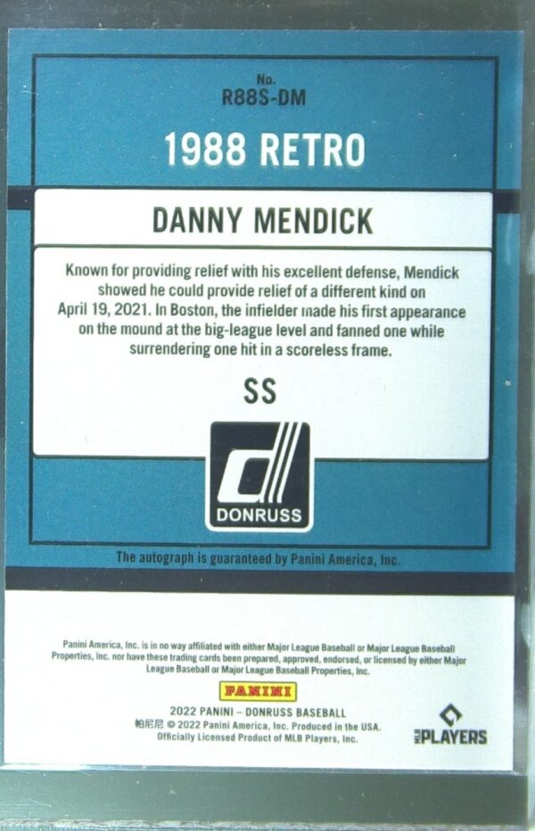 2022 Donruss Danny Mendick Auto #R88S-DM Sox Retro 1988 Signatures - Image 3
