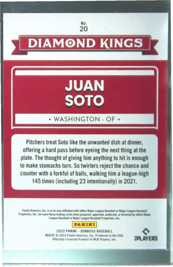 2022 Donruss Juan Soto Red /2022 #20 Nationals - Image 3