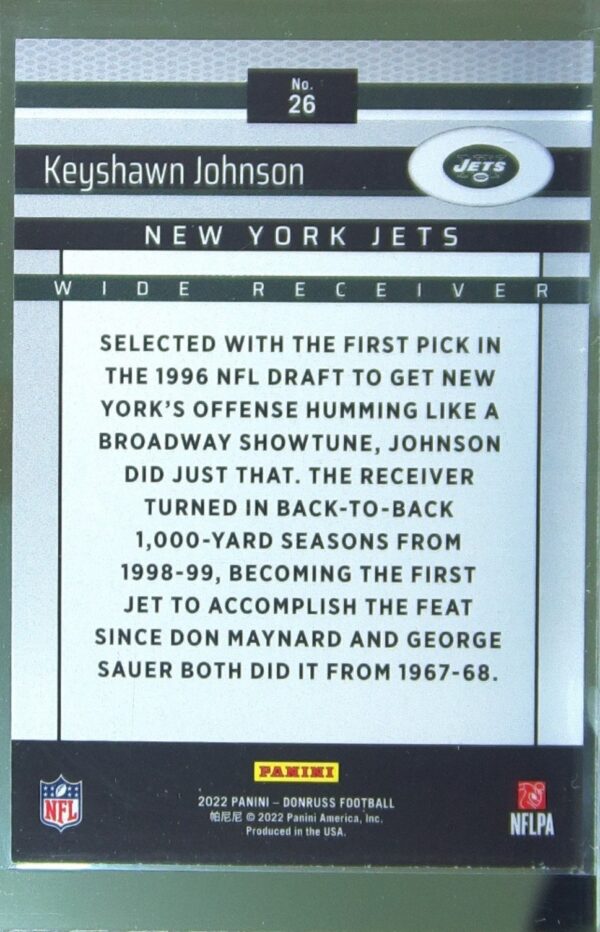 2022 Donruss Keyshawn Johnson #26 Jets Retro 2002 - Image 3