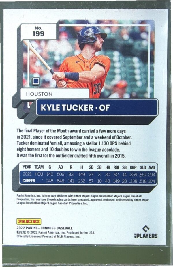 2022 Donruss Kyle Tucker Season Stat Line /400 #199 Astros - Image 3