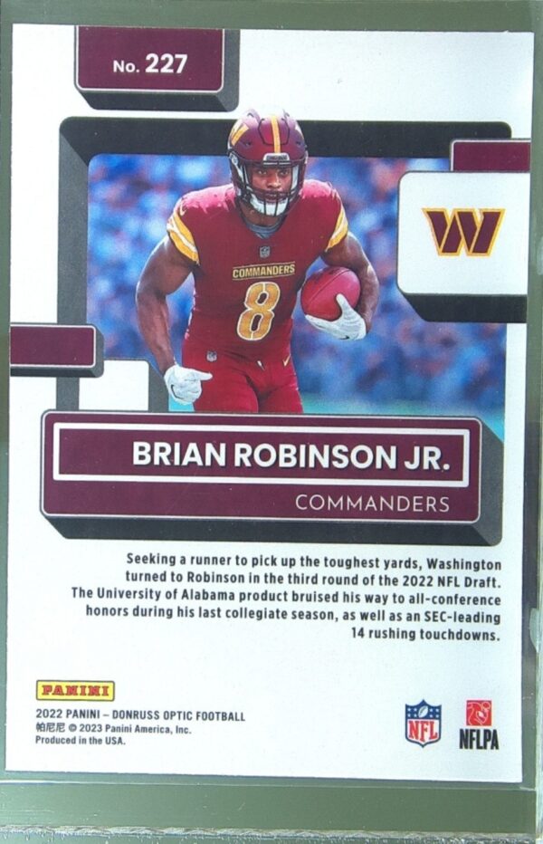 2022 Donruss Optic Brian Robinson Jr. RC #227 Commanders - Image 3