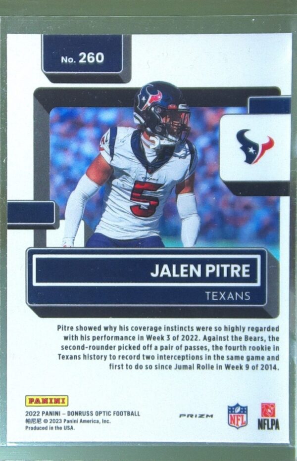2022 Donruss Optic Jalen Pitre Purple Shock RC #260 Texans - Image 3