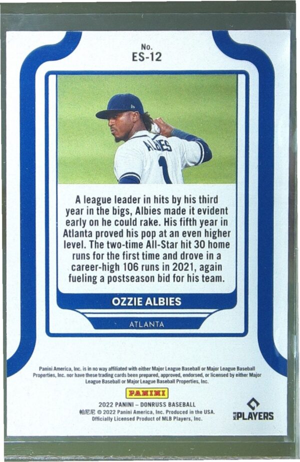 2022 Donruss Ozzie Albies #ES-12 Braves Elite Series Rapture - Image 3