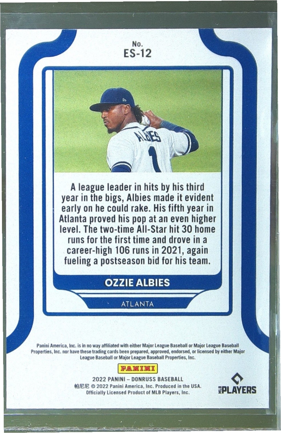 2022 Donruss Ozzie Albies #ES-12 Braves Elite Series Rapture - Image 3