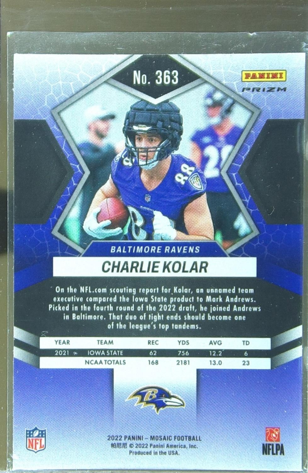 2022 Mosaic Charlie Kolar Mosaic Reactive Orange RC #363 Ravens - Image 3