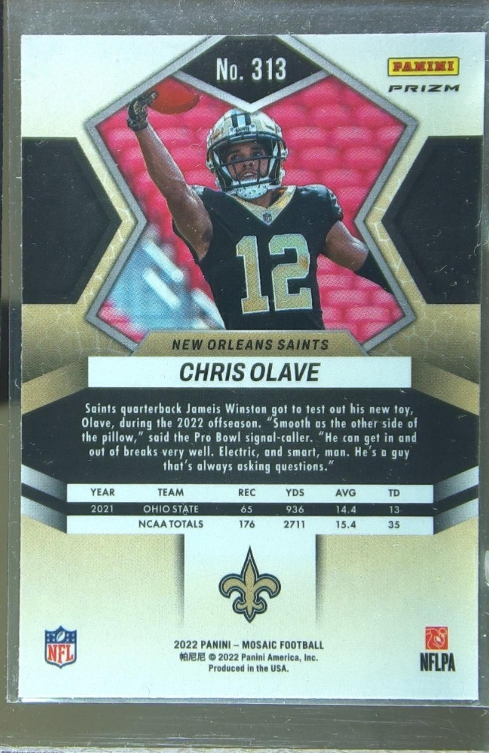 2022 Mosaic Chris Olave Mosaic Camo Pink RC #313 Saints - Image 3