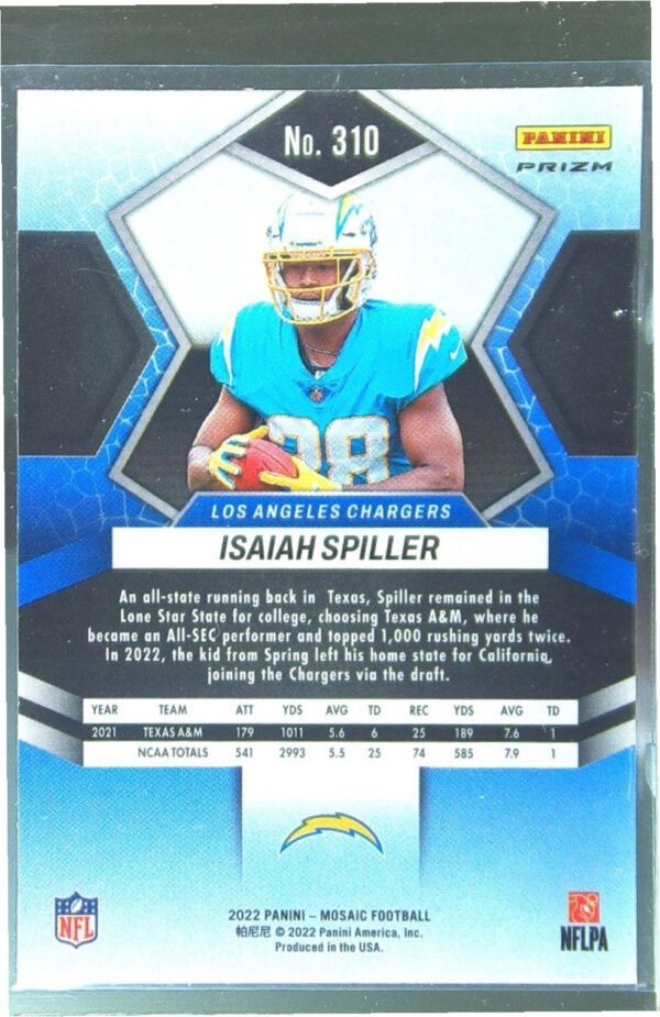 2022 Mosaic Isaiah Spiller Mosaic #310 Chargers - Image 3