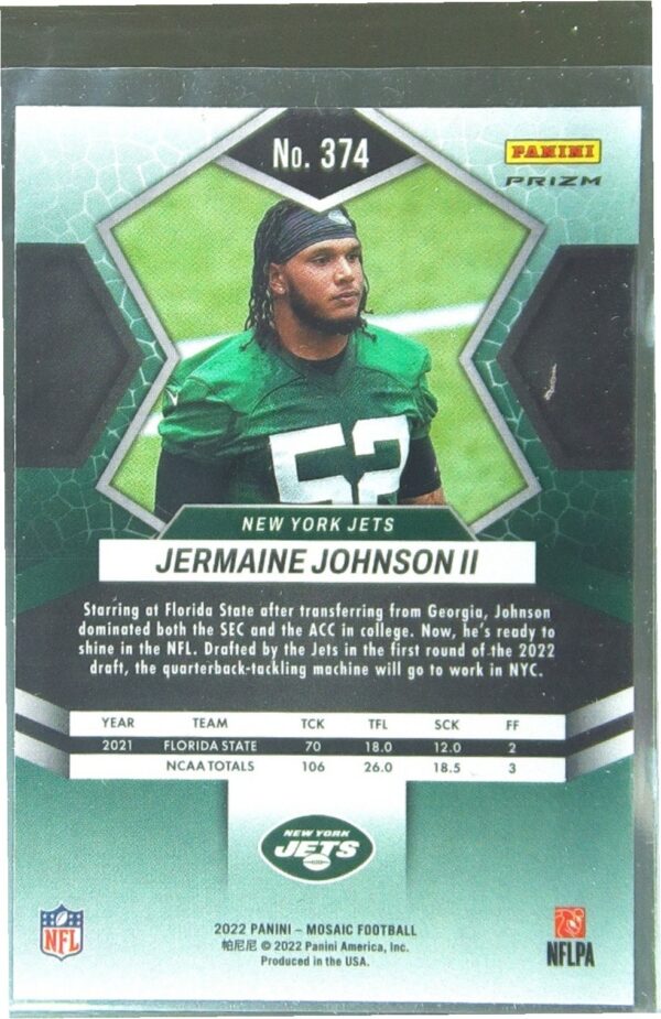 2022 Mosaic Jermaine Johnson II Mosaic Reactive Orange #374 Jets - Image 3