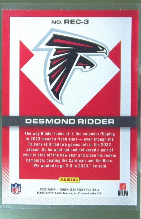 2022 Panini Chronicles Desmond Ridder RC #REC-3 Falcons Recon - Image 3