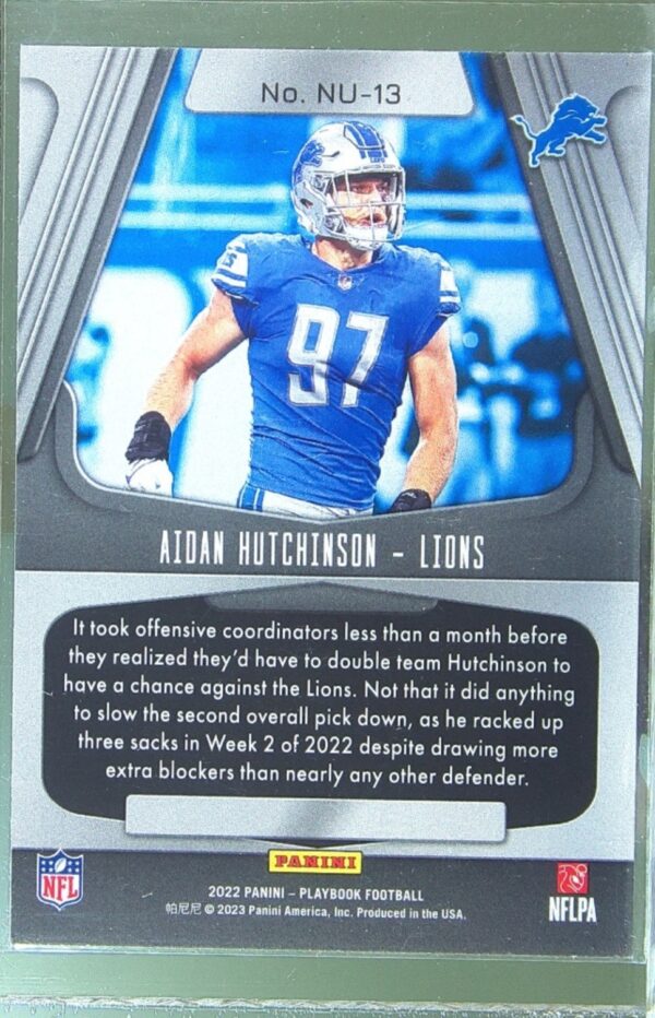2022 Panini Playbook Aidan Hutchinson RC #NU-13 Lions Next Up - Image 3