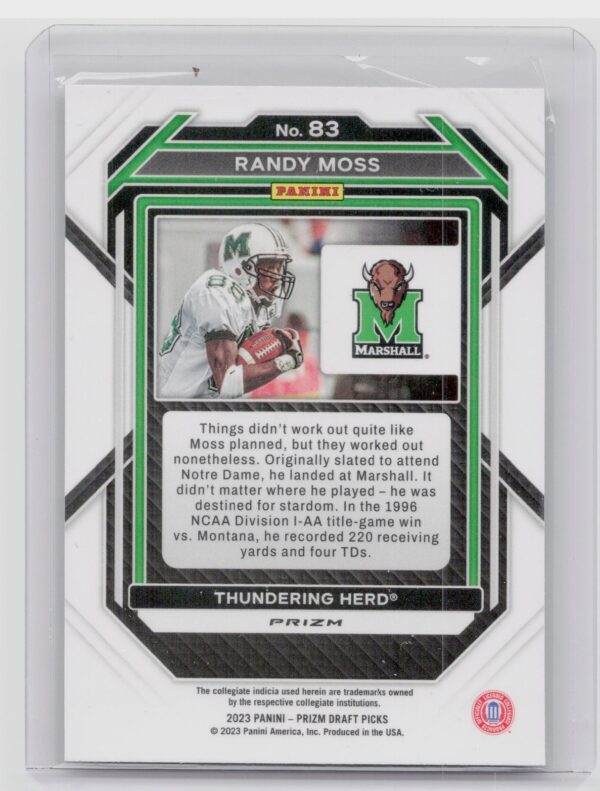 2022 Panini Prizm Draft Picks Randy Moss #83 Marshall - Image 3