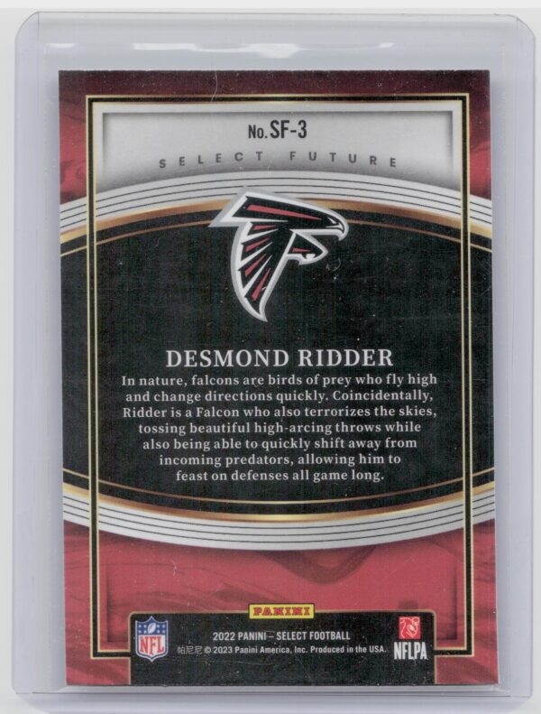 2022 Panini Select Desmond Ridder Future rookie SF-3 Falcons - Image 3