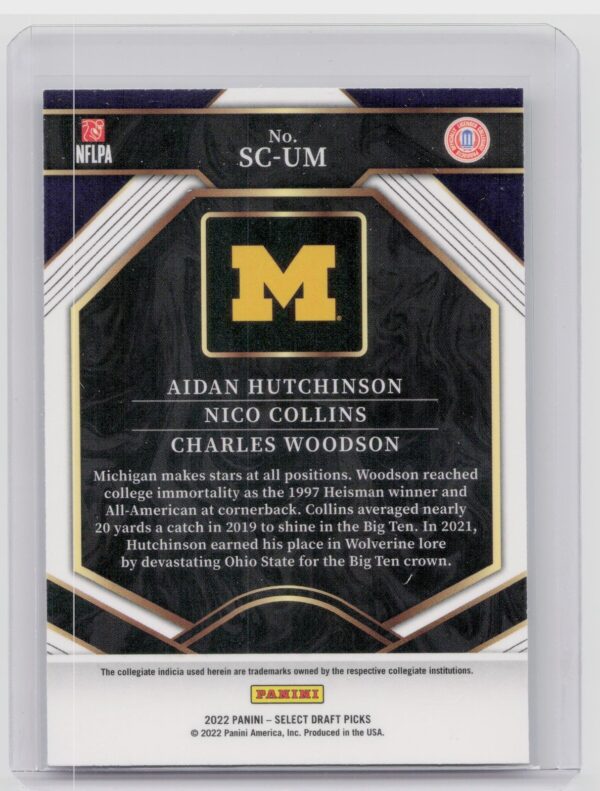 2022 Panini Select Draft Picks Aidan Hutchinson / Charles Woodson / Nico Collins - Image 3