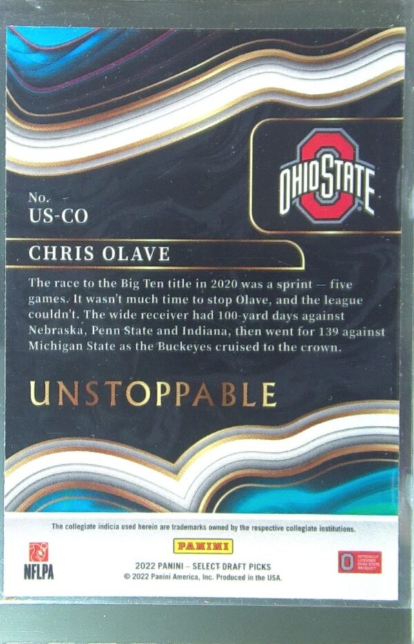 2022 Panini Select Draft Picks Chris Olave RC #US-CO Buckeyes Unstoppable - Image 3