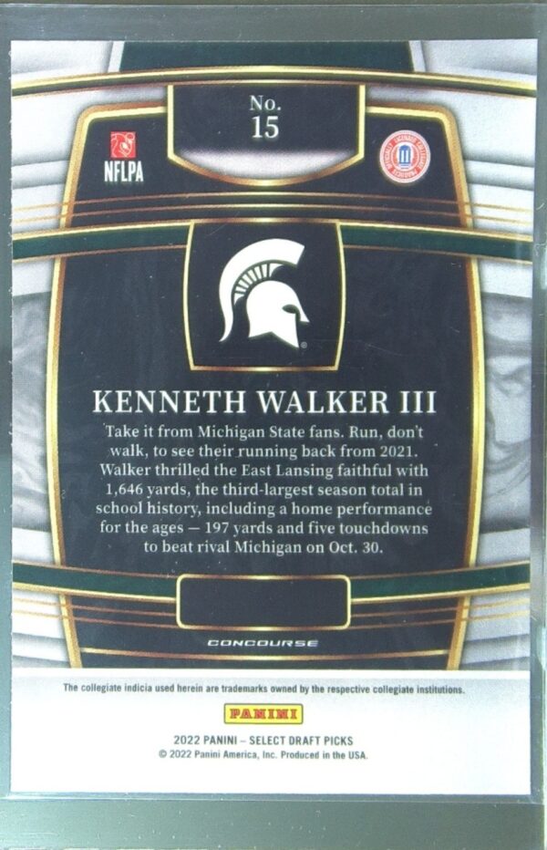 2022 Panini Select Draft Picks Kenneth Walker III Blue (Retail Base) RC #15 - Image 3
