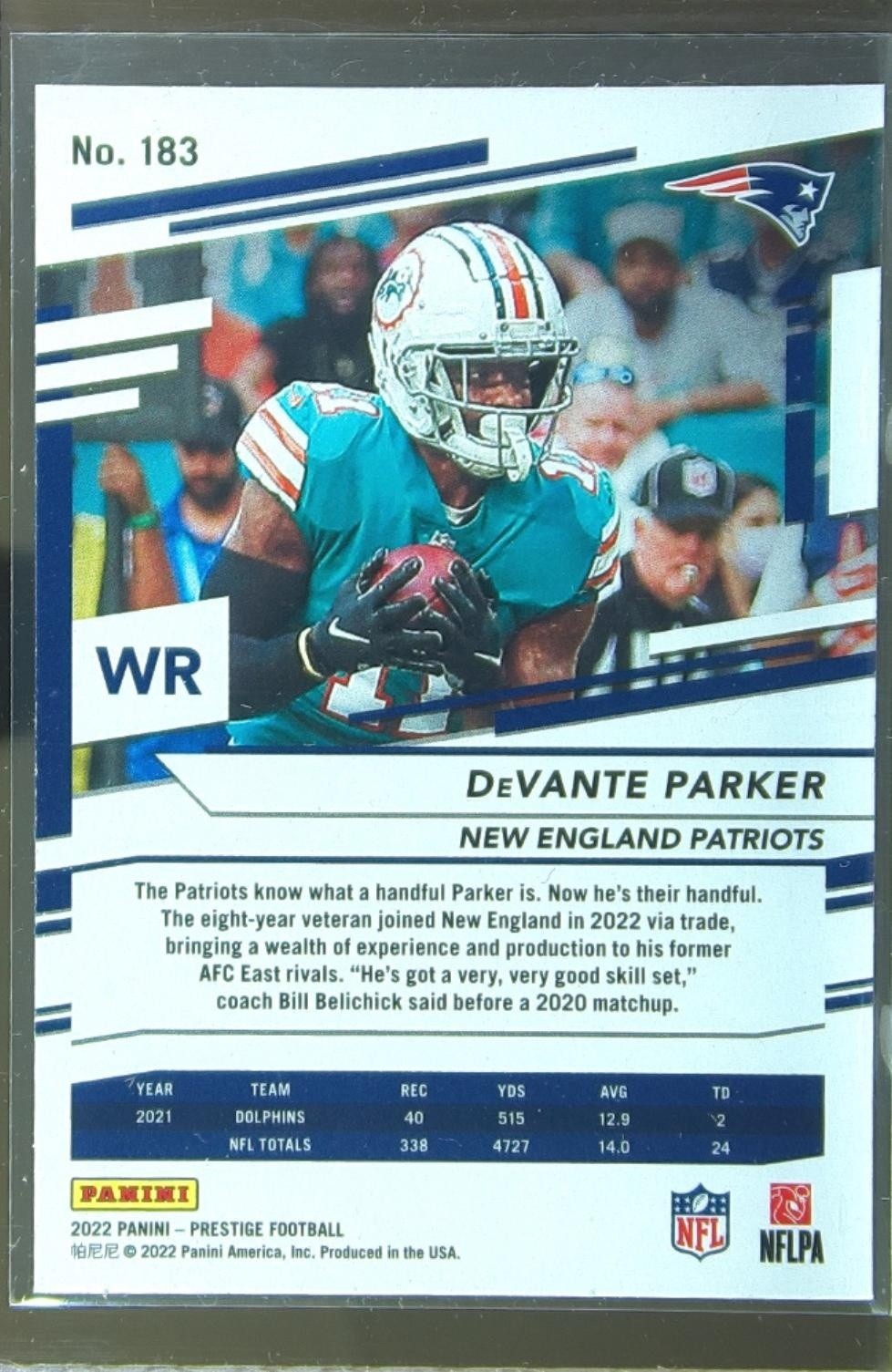 2022 Prestige DeVante Parker Xtra Points Sunburst #183 Patriots - Image 3