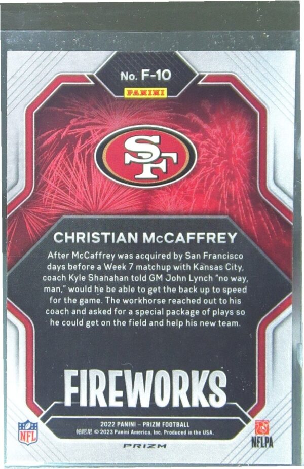 2022 Prizm Christian McCaffrey #F-10 49ers Fireworks Prizm Silver - Image 3