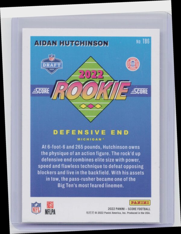 2022 Score Aidan Hutchinson 1992 Throwback Rookie #TB6 Wolverines - Image 3