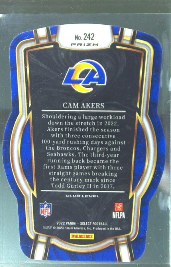 2022 Select Cam Akers Black and Green Prizm Die Cut #242 Rams - Image 3